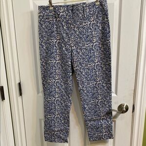 LOFT Julie Riviera Cropped Pants Blue Floral Ankle Stretch Size 6 NWT